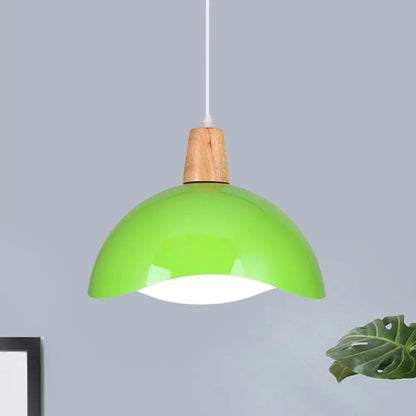 Macaron Iron 1-Light Waving Dome Pendant Lamp in Pink/Yellow/Green Finish for Dining Room