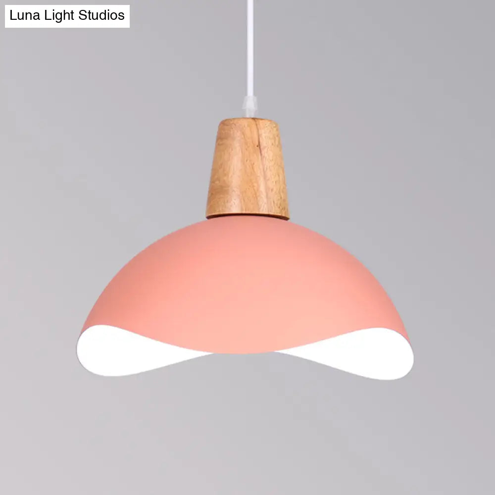 Macaron Iron 1-Light Waving Dome Pendant Lamp in Pink/Yellow/Green Finish for Dining Room