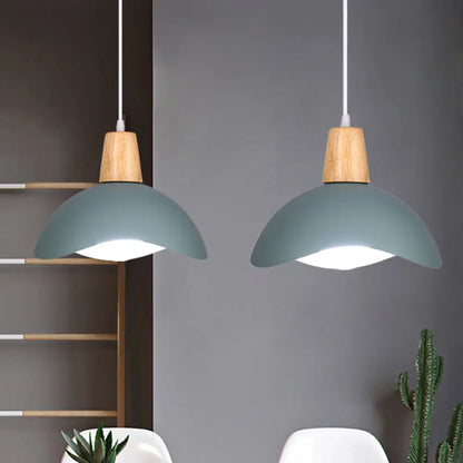 Macaron Iron 1-Light Waving Dome Pendant Lamp in Pink/Yellow/Green Finish for Dining Room