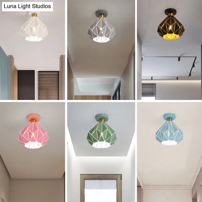 DecorBites™ DecorBites™ Macaron Iron Ceiling Light: Laser-Cut Diamond Shape, Semi Flush Mount, 1 Head for Corridors