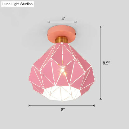DecorBites™ DecorBites™ Macaron Iron Ceiling Light: Laser-Cut Diamond Shape, Semi Flush Mount, 1 Head for Corridors