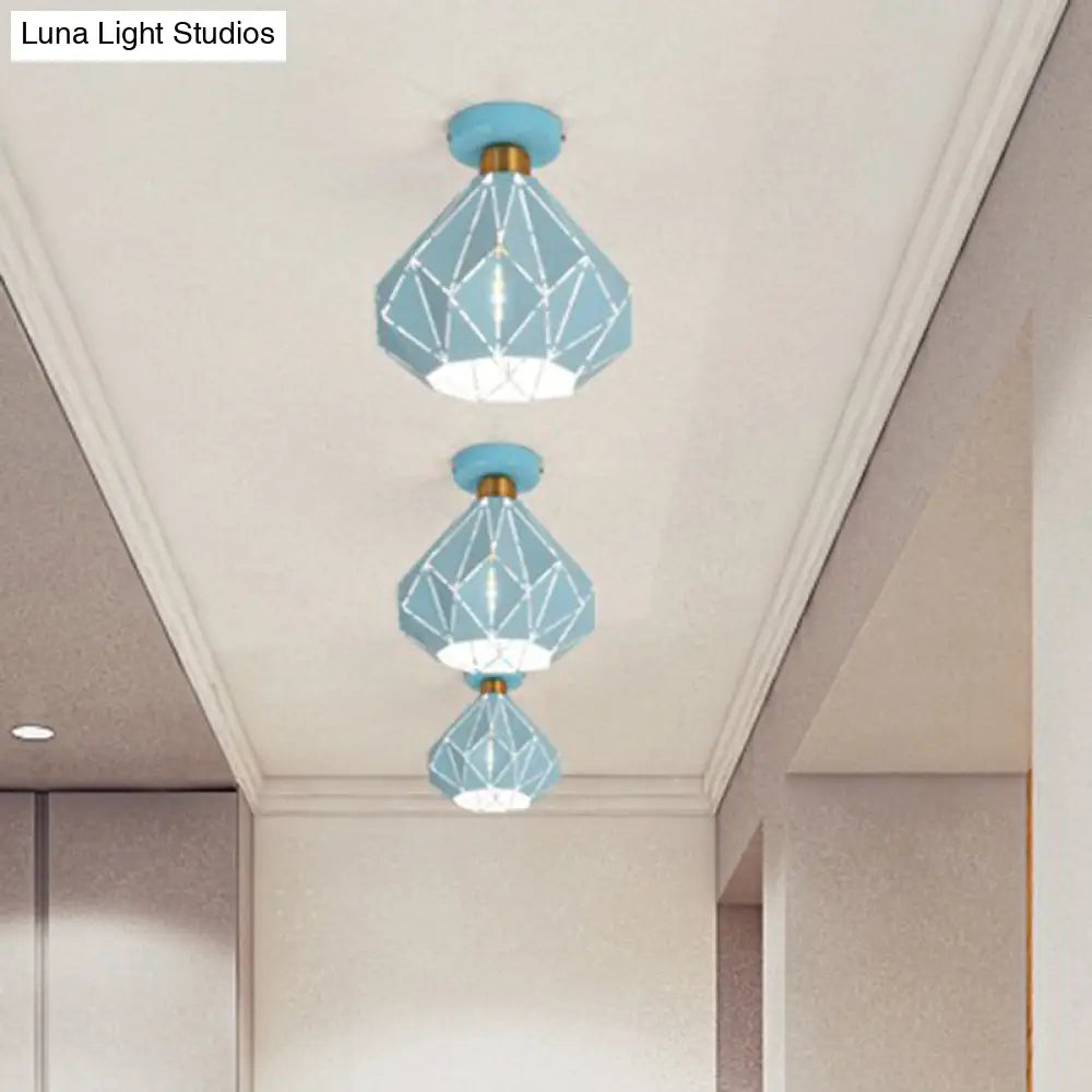 DecorBites™ DecorBites™ Macaron Iron Ceiling Light: Laser-Cut Diamond Shape, Semi Flush Mount, 1 Head for Corridors