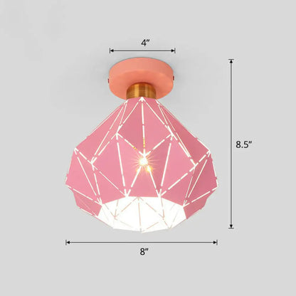 DecorBites™ DecorBites™ Macaron Iron Ceiling Light: Laser-Cut Diamond Shape, Semi Flush Mount, 1 Head for Corridors