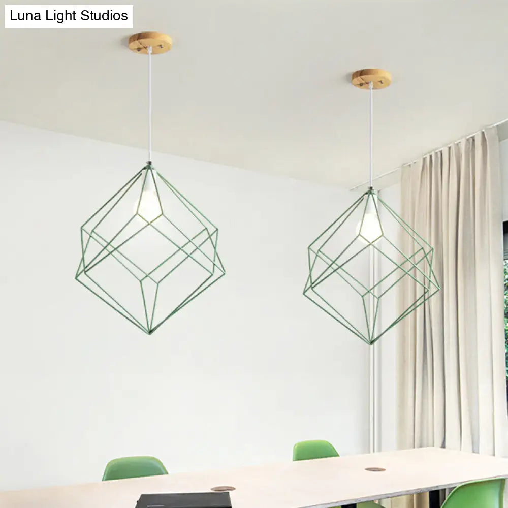 Macaron Iron Cube Pendant Light - Stylish Dining Table and Hallway Hanging Lamp