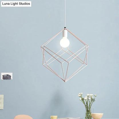 Macaron Iron Cube Pendant Light - Stylish Dining Table and Hallway Hanging Lamp