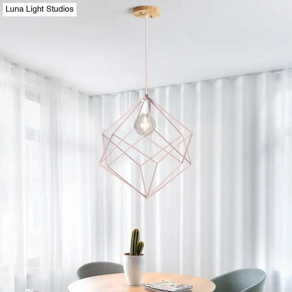 Macaron Iron Cube Pendant Light - Stylish Dining Table and Hallway Hanging Lamp