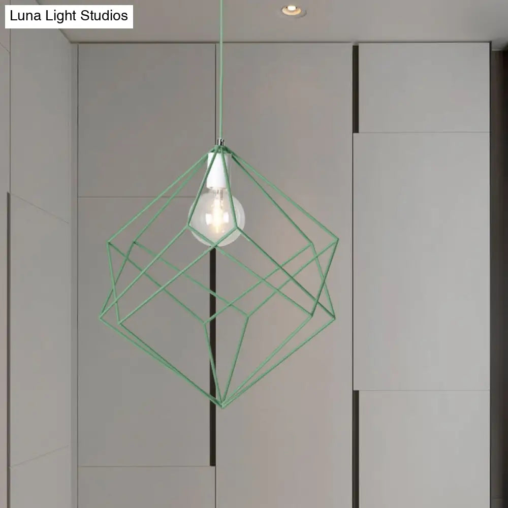 Macaron Iron Cube Pendant Light - Stylish Dining Table and Hallway Hanging Lamp