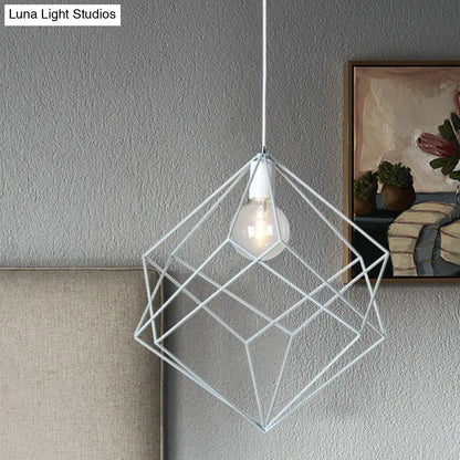 Macaron Iron Cube Pendant Light - Stylish Dining Table and Hallway Hanging Lamp