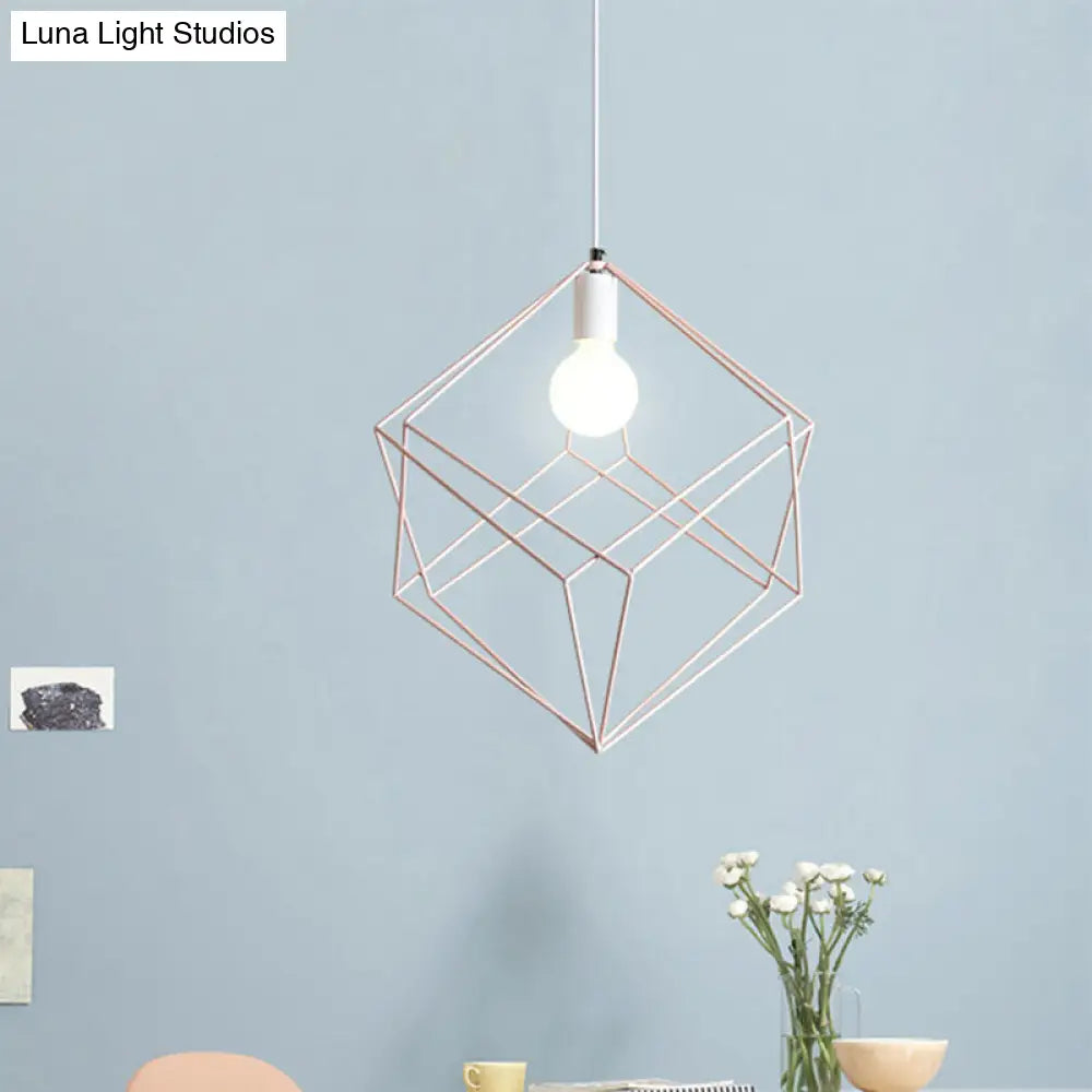 Macaron Iron Cube Pendant Light - Stylish Dining Table and Hallway Hanging Lamp