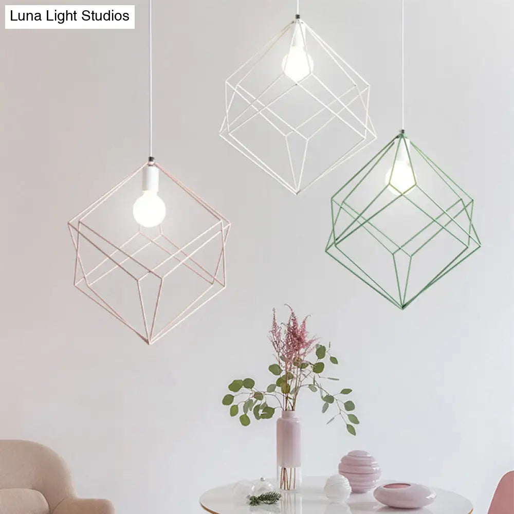 Macaron Iron Cube Pendant Light - Stylish Dining Table and Hallway Hanging Lamp