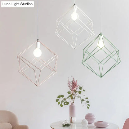 Macaron Iron Cube Pendant Light - Stylish Dining Table and Hallway Hanging Lamp