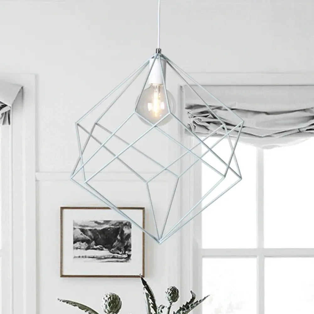 Macaron Iron Cube Pendant Light - Stylish Dining Table and Hallway Hanging Lamp