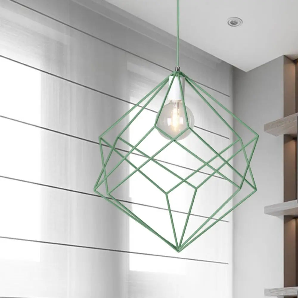 Macaron Iron Cube Pendant Light - Stylish Dining Table and Hallway Hanging Lamp