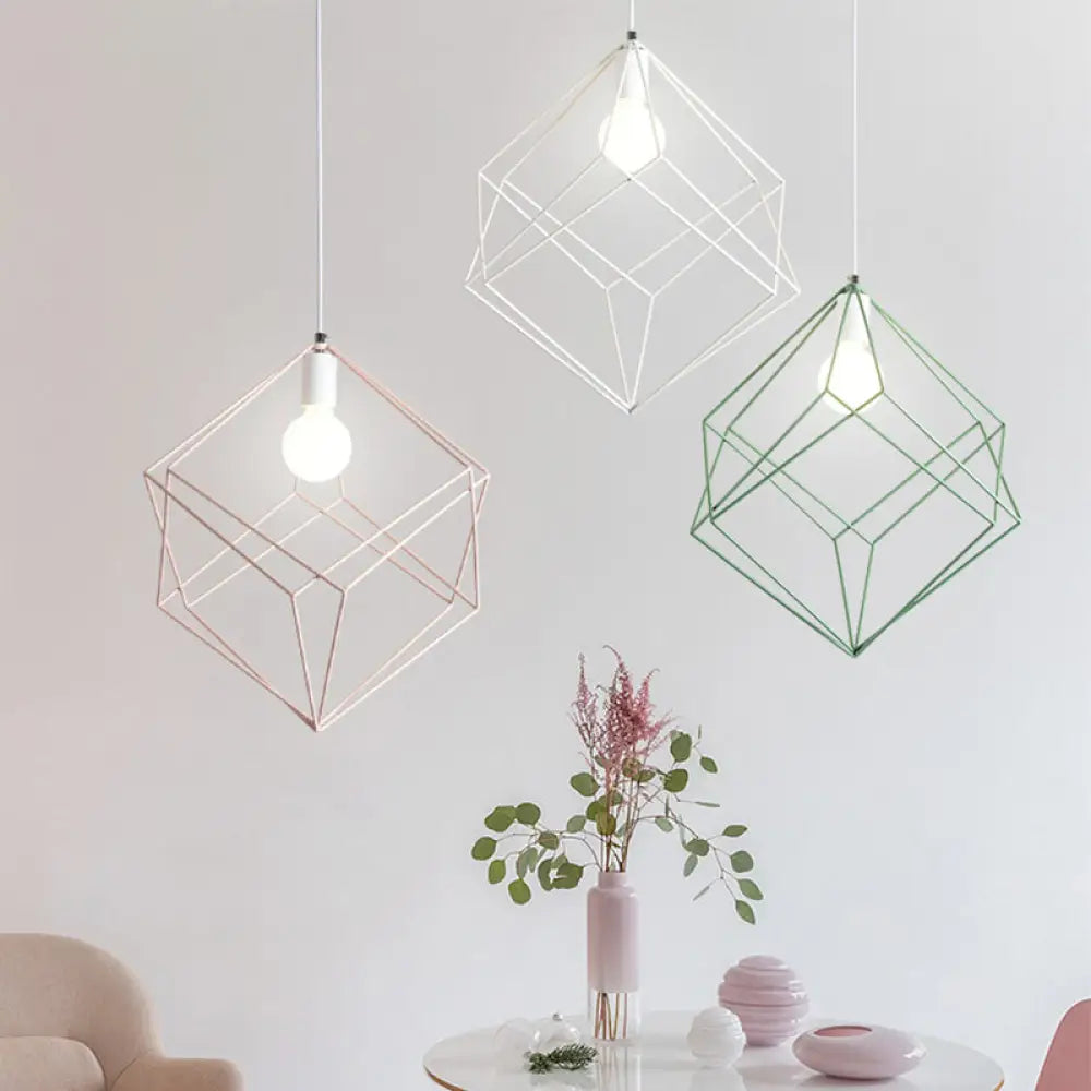 Macaron Iron Cube Pendant Light - Stylish Dining Table and Hallway Hanging Lamp