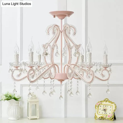 DecorBites™ DecorBites™ Macaron Kids Bedroom Chandelier- 6-Light Ceiling Fixture with Candle and Clear Crystal Decoration