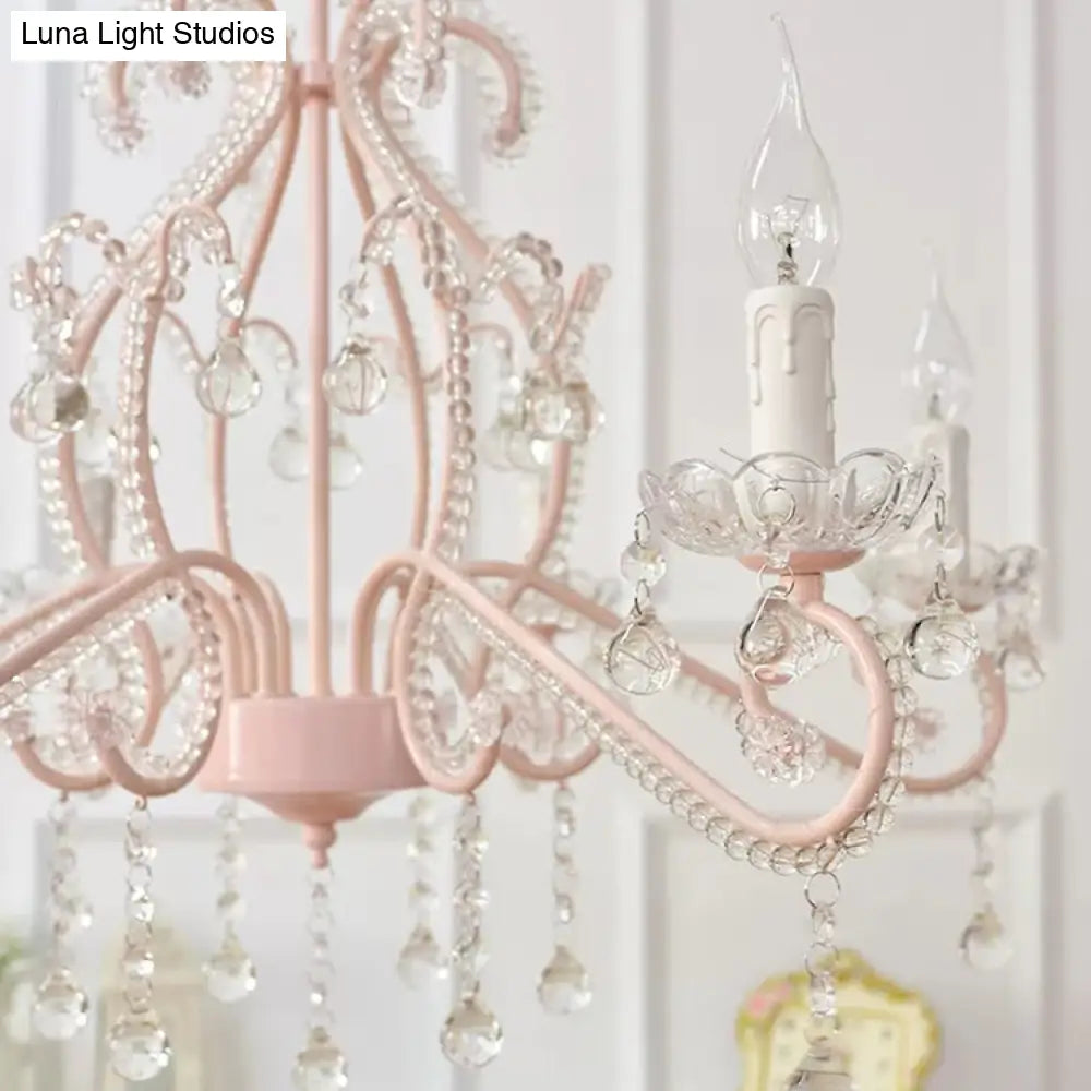 DecorBites™ DecorBites™ Macaron Kids Bedroom Chandelier- 6-Light Ceiling Fixture with Candle and Clear Crystal Decoration