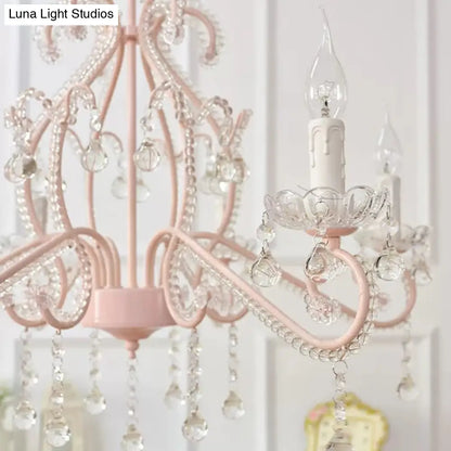DecorBites™ DecorBites™ Macaron Kids Bedroom Chandelier- 6-Light Ceiling Fixture with Candle and Clear Crystal Decoration