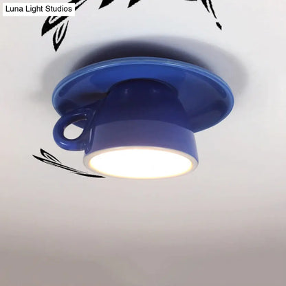 DecorBites™ DecorBites™ Macaron LED Flush Mount Ceiling Light in Pink/Blue/Yellow Ceramic Finish for Coffee Lovers