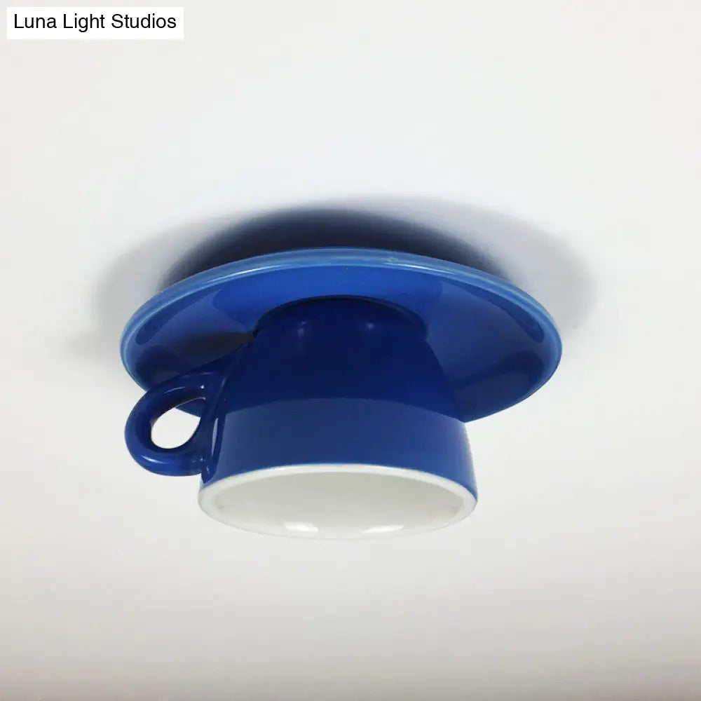 DecorBites™ DecorBites™ Macaron LED Flush Mount Ceiling Light in Pink/Blue/Yellow Ceramic Finish for Coffee Lovers