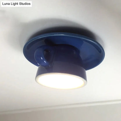 DecorBites™ DecorBites™ Macaron LED Flush Mount Ceiling Light in Pink/Blue/Yellow Ceramic Finish for Coffee Lovers