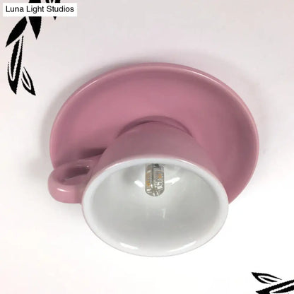 DecorBites™ DecorBites™ Macaron LED Flush Mount Ceiling Light in Pink/Blue/Yellow Ceramic Finish for Coffee Lovers