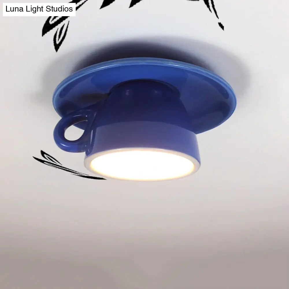 DecorBites™ DecorBites™ Macaron LED Flush Mount Ceiling Light in Pink/Blue/Yellow Ceramic Finish for Coffee Lovers