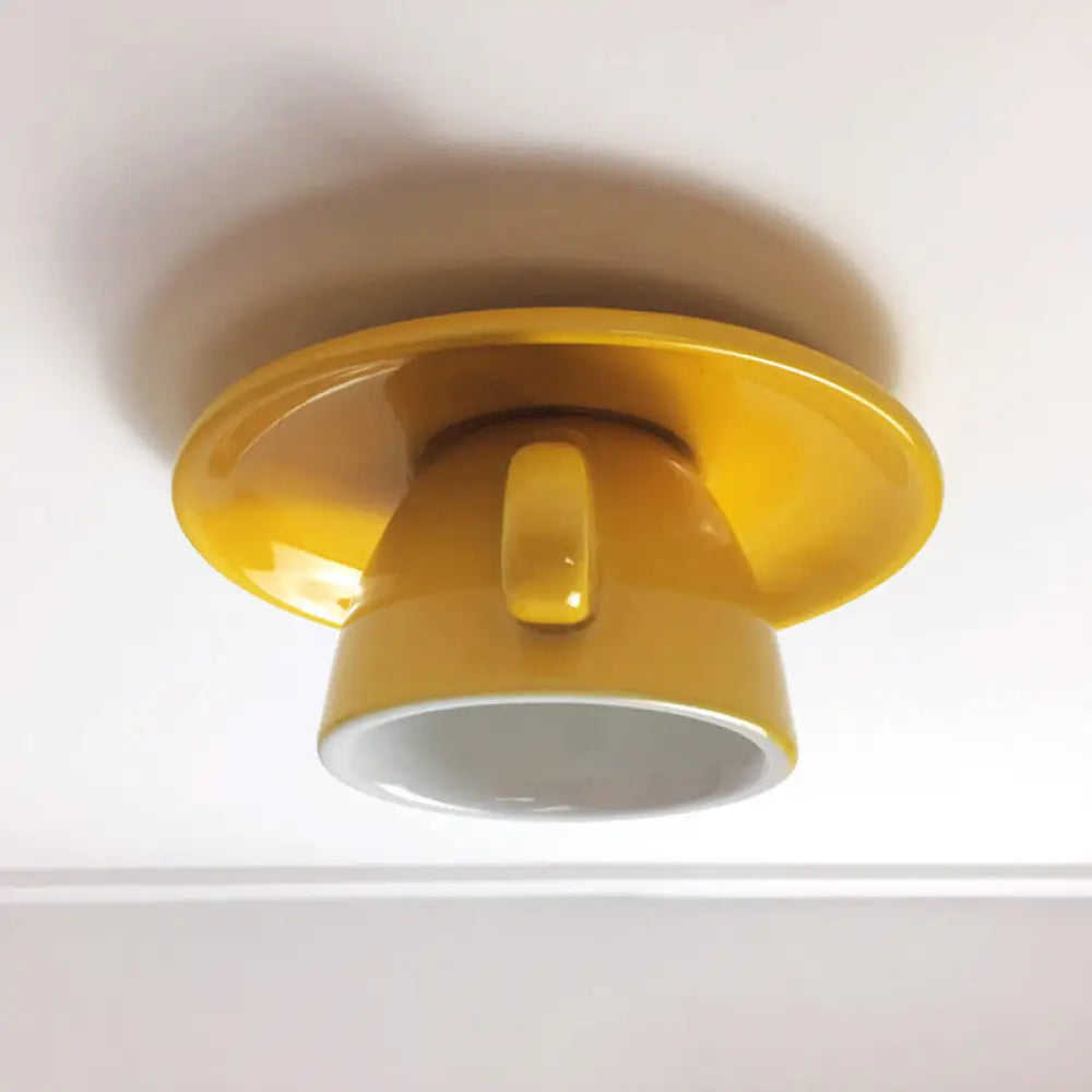 DecorBites™ DecorBites™ Macaron LED Flush Mount Ceiling Light in Pink/Blue/Yellow Ceramic Finish for Coffee Lovers