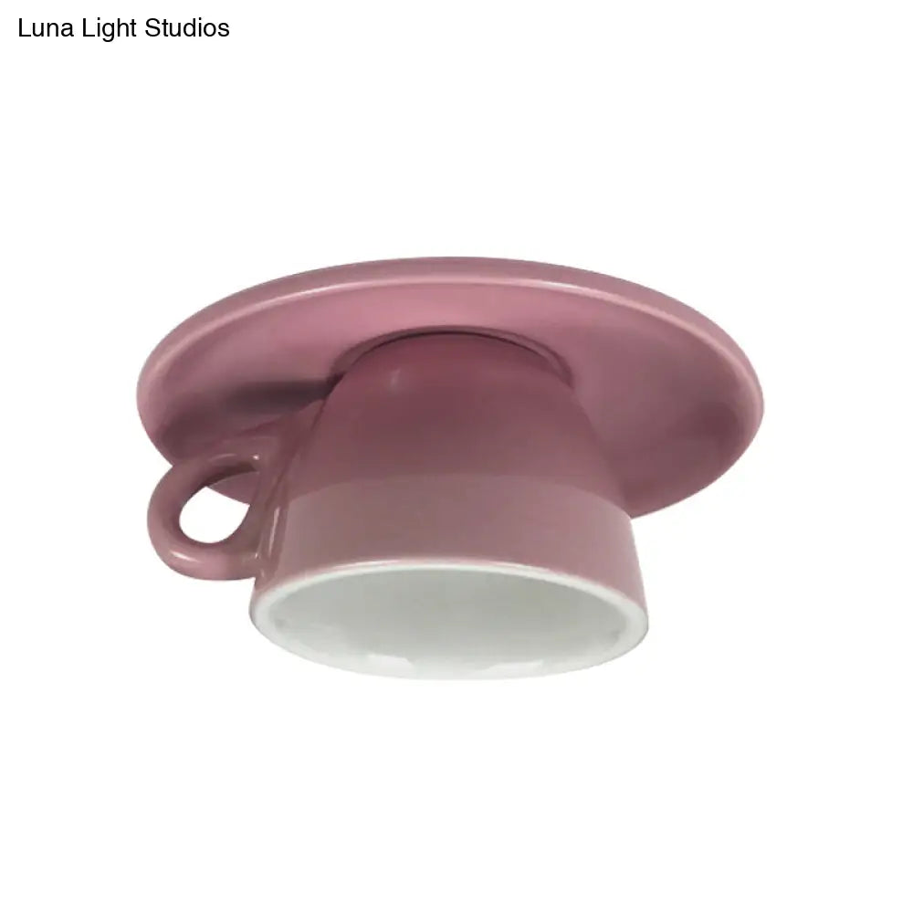 DecorBites™ DecorBites™ Macaron LED Flush Mount Ceiling Light in Pink/Blue/Yellow Ceramic Finish for Coffee Lovers