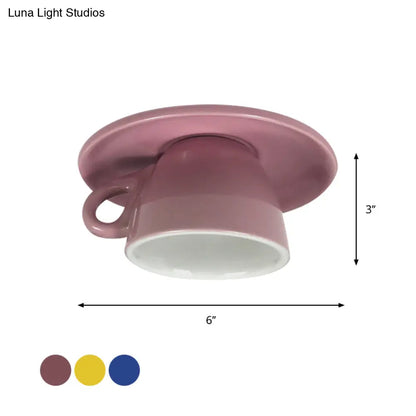 DecorBites™ DecorBites™ Macaron LED Flush Mount Ceiling Light in Pink/Blue/Yellow Ceramic Finish for Coffee Lovers