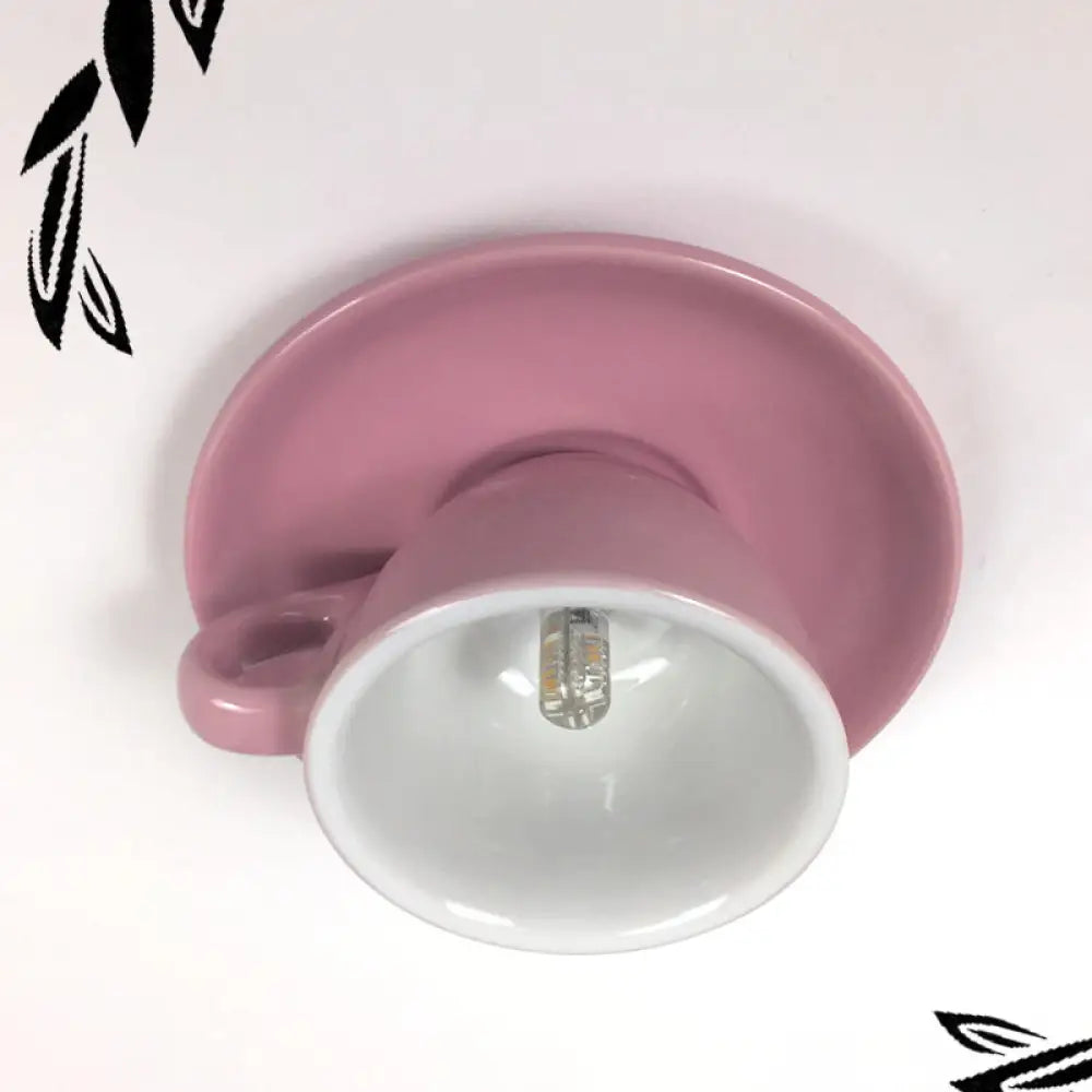 DecorBites™ DecorBites™ Macaron LED Flush Mount Ceiling Light in Pink/Blue/Yellow Ceramic Finish for Coffee Lovers