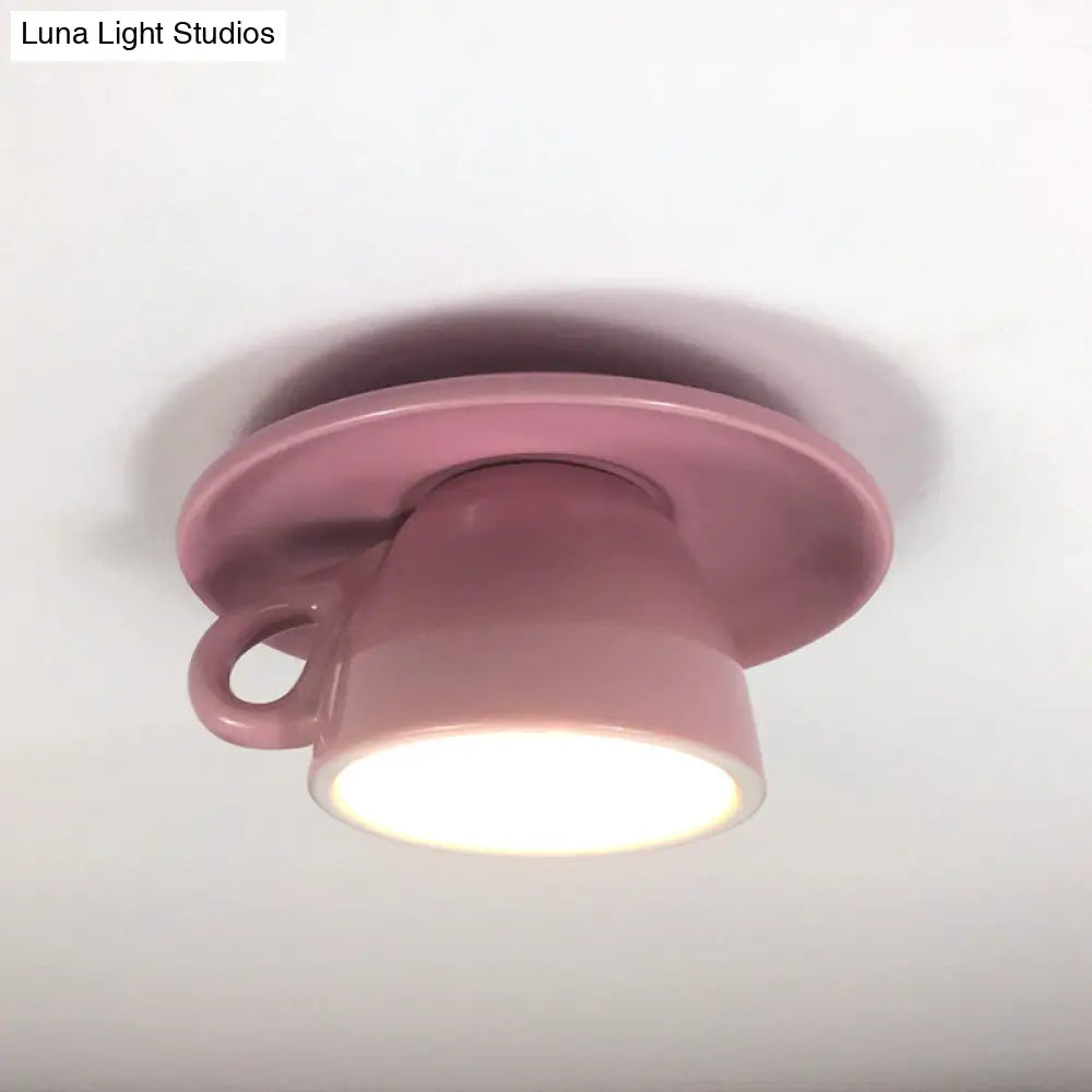 DecorBites™ DecorBites™ Macaron LED Flush Mount Ceiling Light in Pink/Blue/Yellow Ceramic Finish for Coffee Lovers