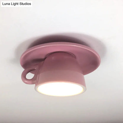 DecorBites™ DecorBites™ Macaron LED Flush Mount Ceiling Light in Pink/Blue/Yellow Ceramic Finish for Coffee Lovers