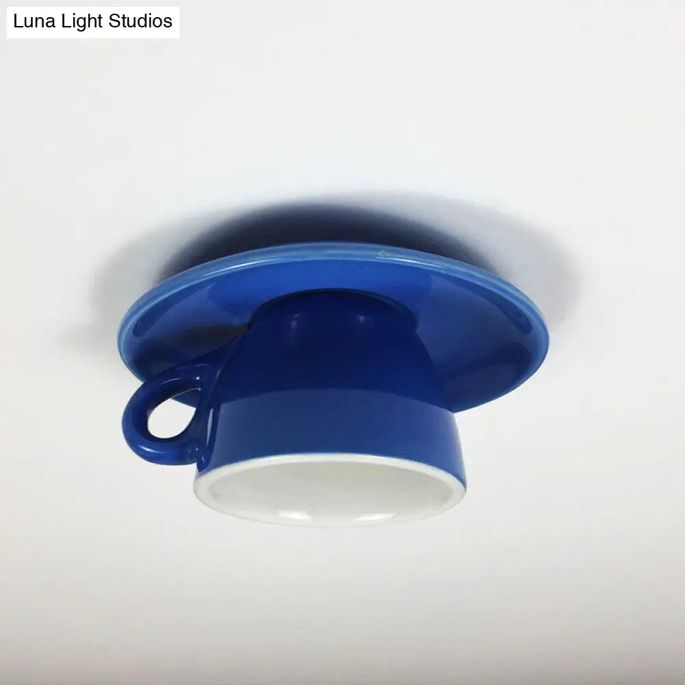 DecorBites™ DecorBites™ Macaron LED Flush Mount Ceiling Light in Pink/Blue/Yellow Ceramic Finish for Coffee Lovers