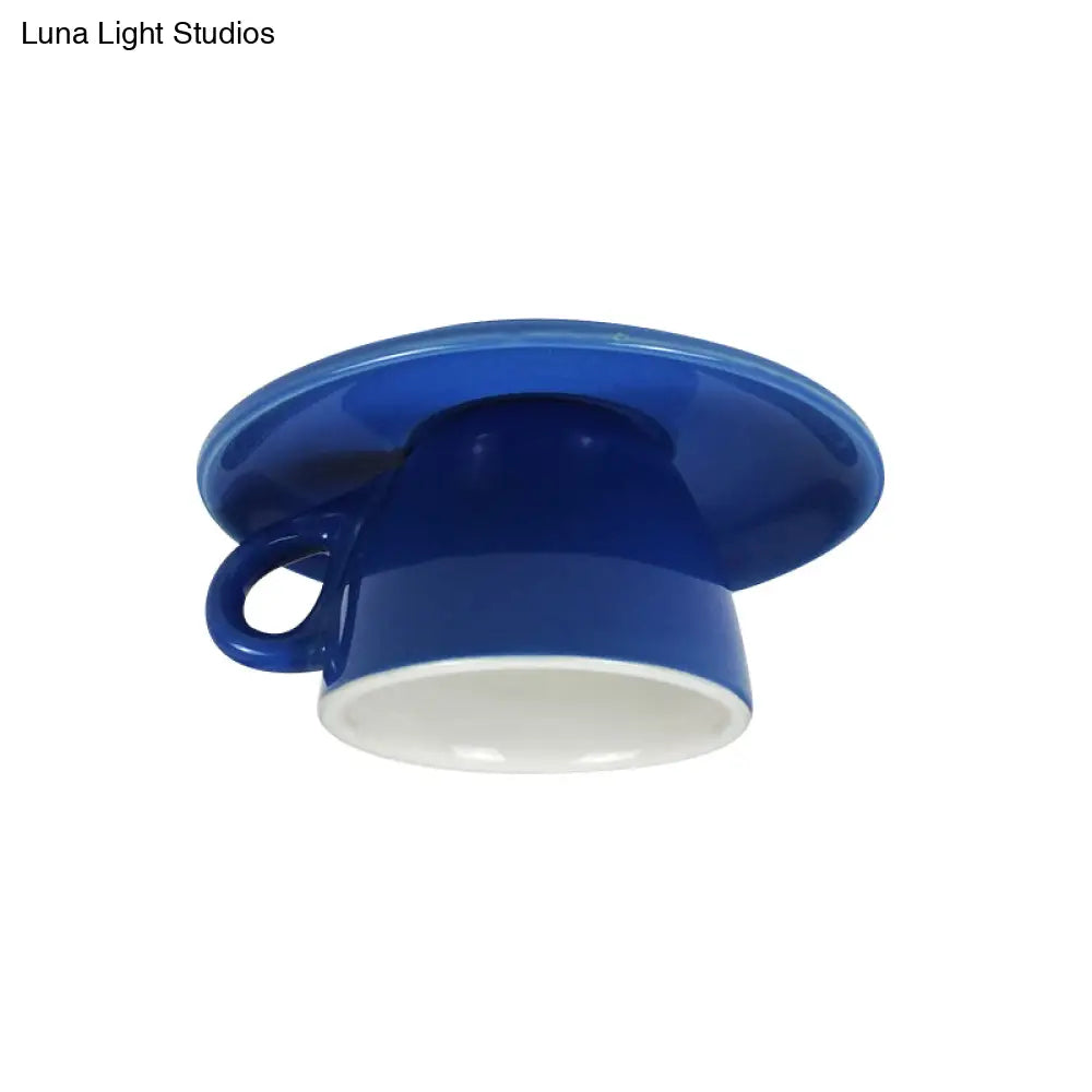 DecorBites™ DecorBites™ Macaron LED Flush Mount Ceiling Light in Pink/Blue/Yellow Ceramic Finish for Coffee Lovers