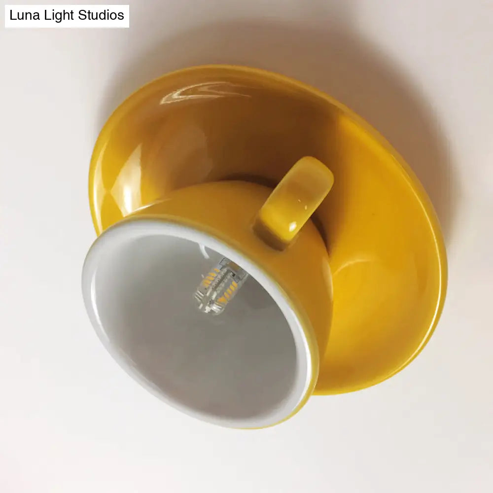 DecorBites™ DecorBites™ Macaron LED Flush Mount Ceiling Light in Pink/Blue/Yellow Ceramic Finish for Coffee Lovers