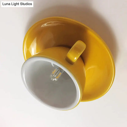 DecorBites™ DecorBites™ Macaron LED Flush Mount Ceiling Light in Pink/Blue/Yellow Ceramic Finish for Coffee Lovers