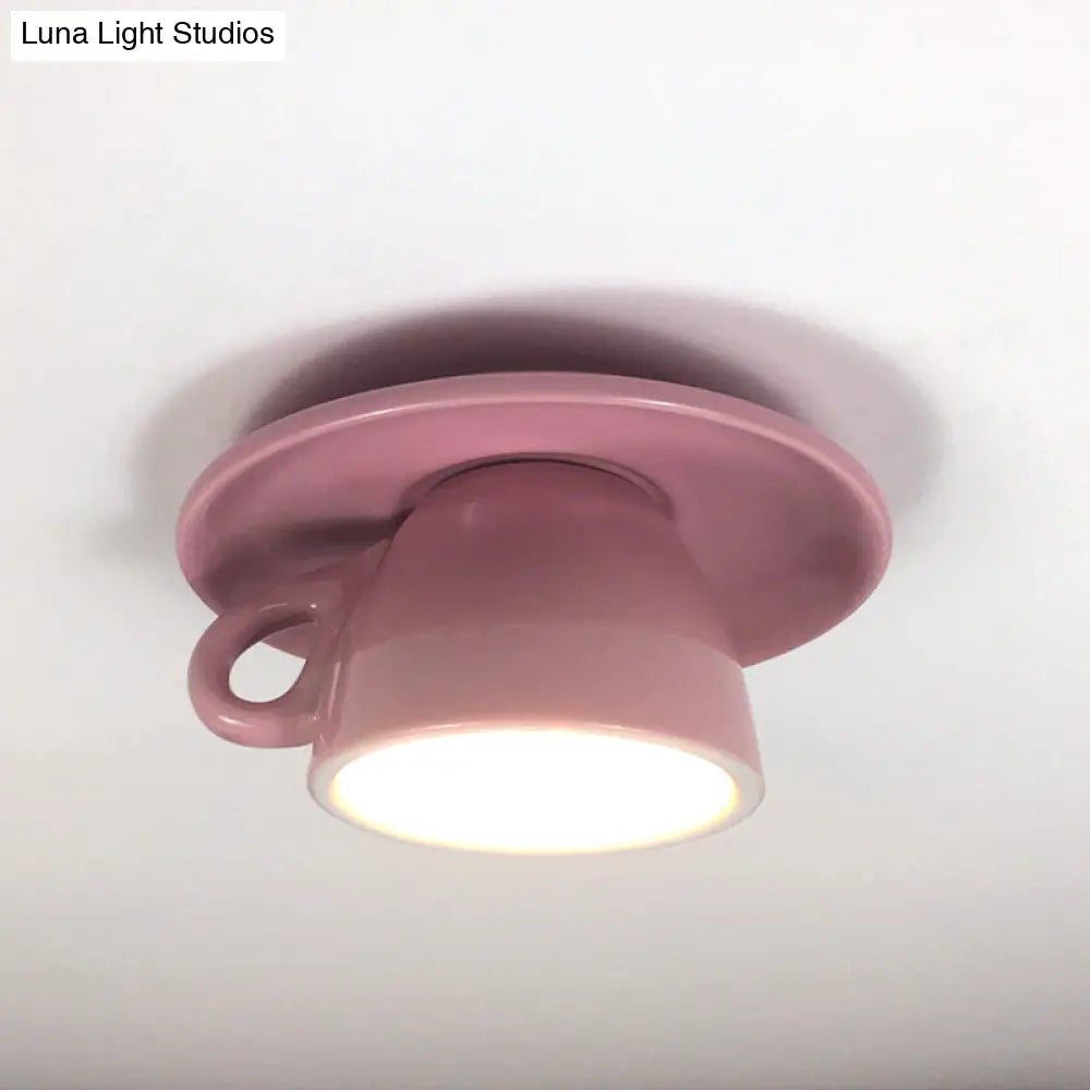 DecorBites™ DecorBites™ Macaron LED Flush Mount Ceiling Light in Pink/Blue/Yellow Ceramic Finish for Coffee Lovers