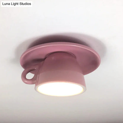 DecorBites™ DecorBites™ Macaron LED Flush Mount Ceiling Light in Pink/Blue/Yellow Ceramic Finish for Coffee Lovers