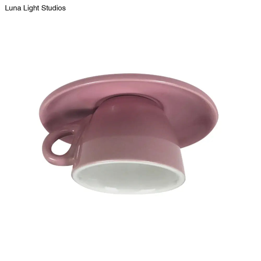 DecorBites™ DecorBites™ Macaron LED Flush Mount Ceiling Light in Pink/Blue/Yellow Ceramic Finish for Coffee Lovers