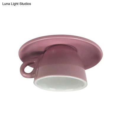 DecorBites™ DecorBites™ Macaron LED Flush Mount Ceiling Light in Pink/Blue/Yellow Ceramic Finish for Coffee Lovers