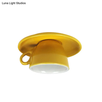 DecorBites™ DecorBites™ Macaron LED Flush Mount Ceiling Light in Pink/Blue/Yellow Ceramic Finish for Coffee Lovers