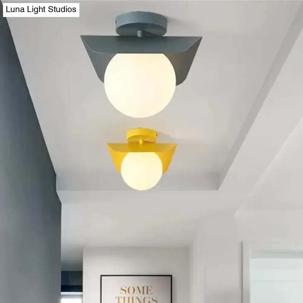 DecorBites™ DecorBites™ Macaron Loft Flush Mount Light: Orb Shade, Frosted Glass, 1-Bulb Ceiling Fixture for Hallway