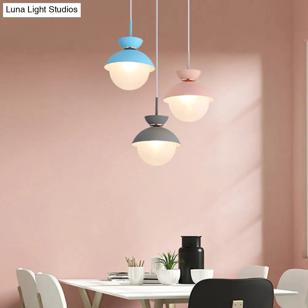 Macaron Metal Pendant Lighting - Flared Design - 1-Light - Gray/Blue/Pink - Dining Room Ceiling Light