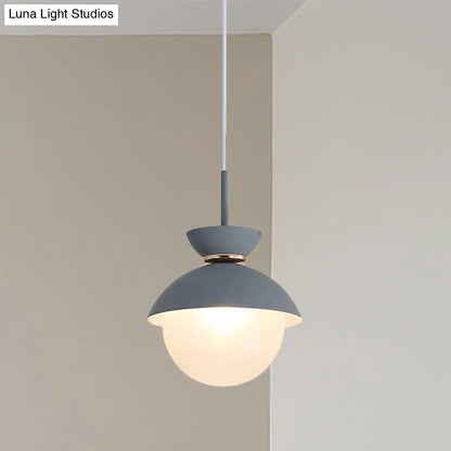 Macaron Metal Pendant Lighting - Flared Design - 1-Light - Gray/Blue/Pink - Dining Room Ceiling Light