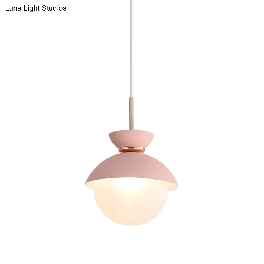 Macaron Metal Pendant Lighting - Flared Design - 1-Light - Gray/Blue/Pink - Dining Room Ceiling Light