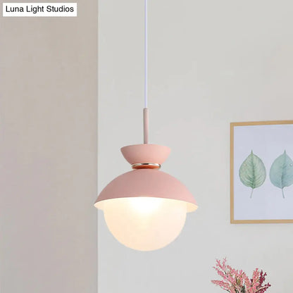 Macaron Metal Pendant Lighting - Flared Design - 1-Light - Gray/Blue/Pink - Dining Room Ceiling Light