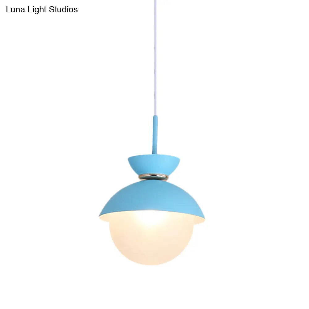 Macaron Metal Pendant Lighting - Flared Design - 1-Light - Gray/Blue/Pink - Dining Room Ceiling Light