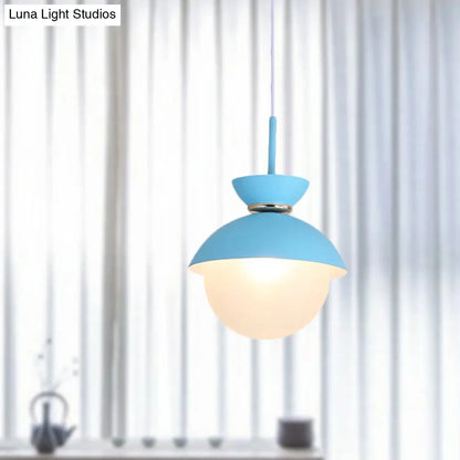 Macaron Metal Pendant Lighting - Flared Design - 1-Light - Gray/Blue/Pink - Dining Room Ceiling Light