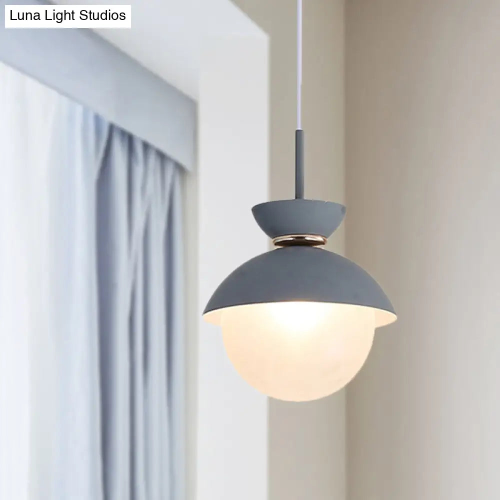 Macaron Metal Pendant Lighting - Flared Design - 1-Light - Gray/Blue/Pink - Dining Room Ceiling Light