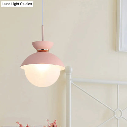 Macaron Metal Pendant Lighting - Flared Design - 1-Light - Gray/Blue/Pink - Dining Room Ceiling Light